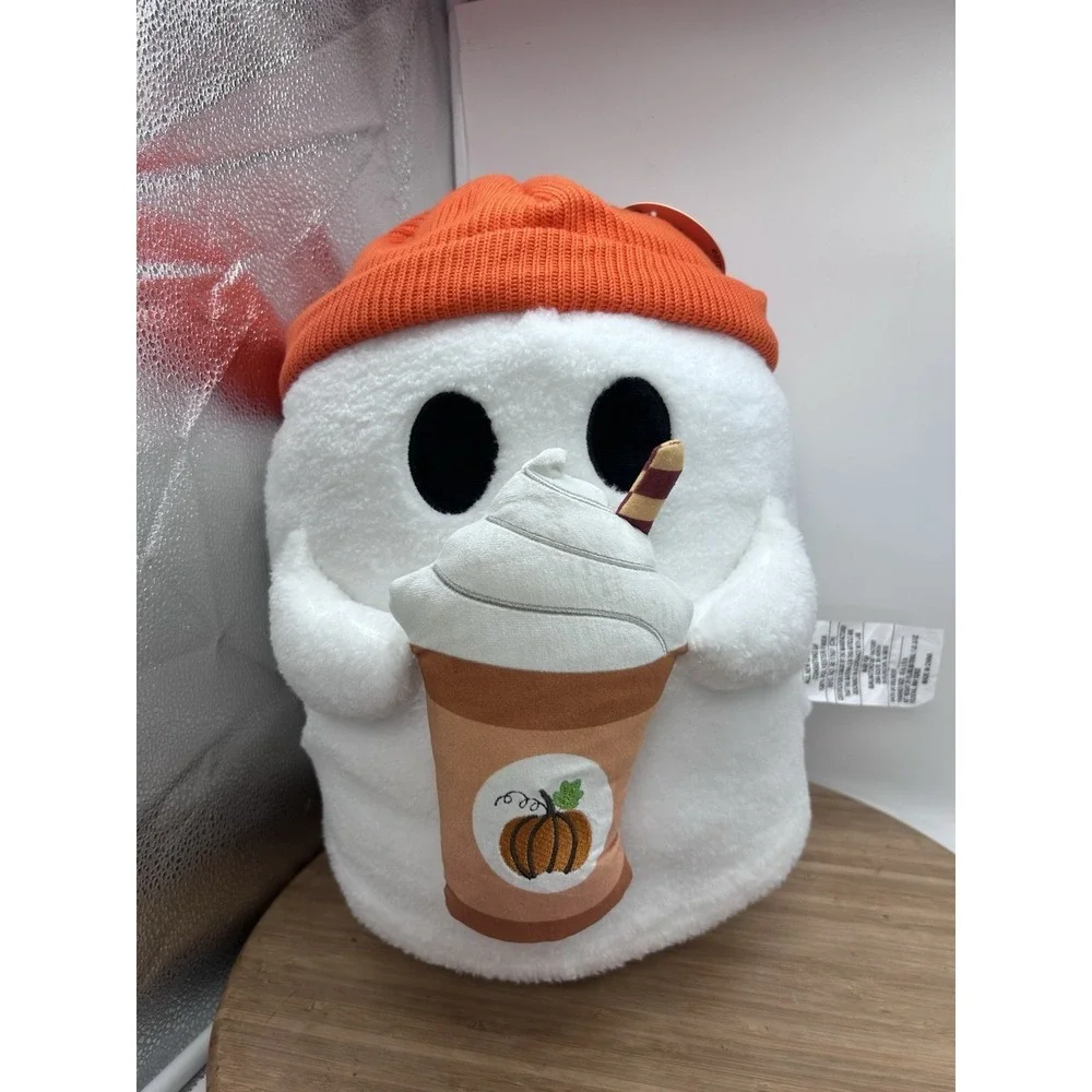 Ghost Pillow with Pumpkin Spice Latte Barista Coffee Viral 16 inch NEW Plush